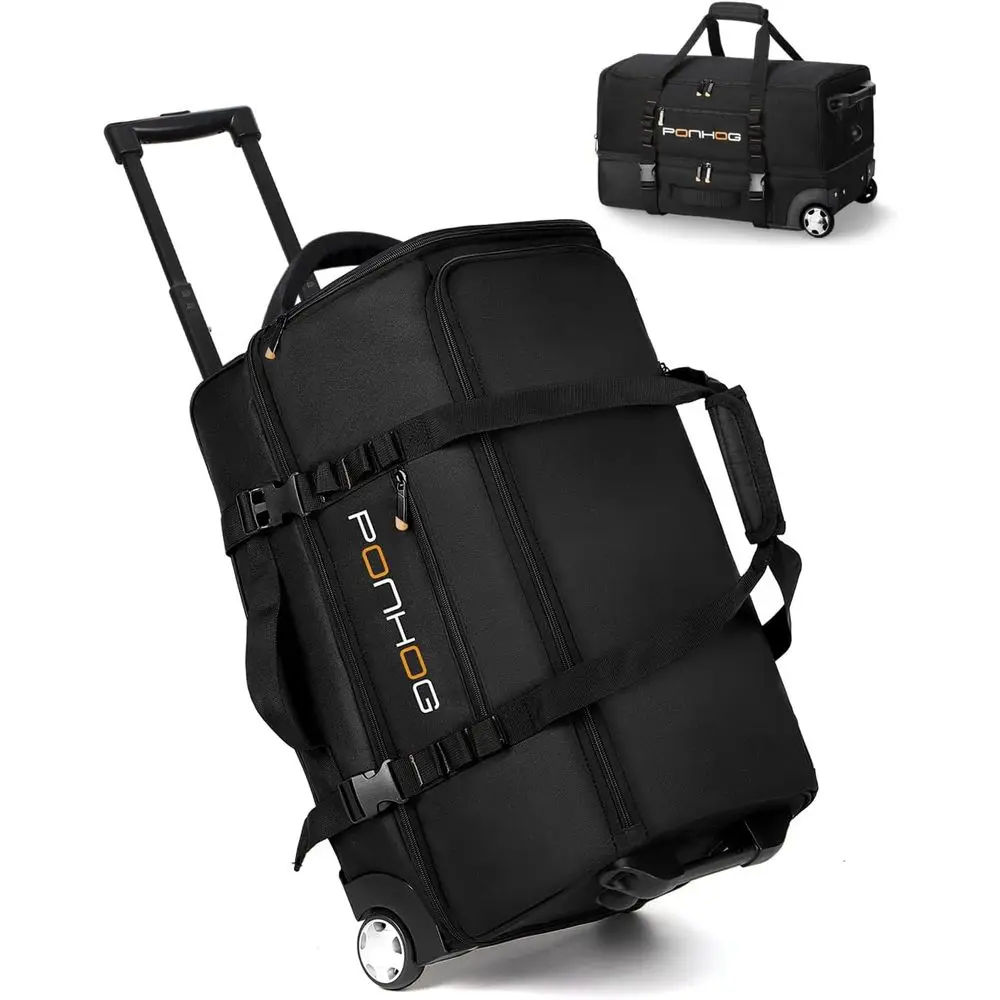 

21 Компактная спортивная сумка на колесиках с карманом для обуви, водонепроницаемая для мужчин и женщин, идеально подходит для путешествий выходных в черном цвете