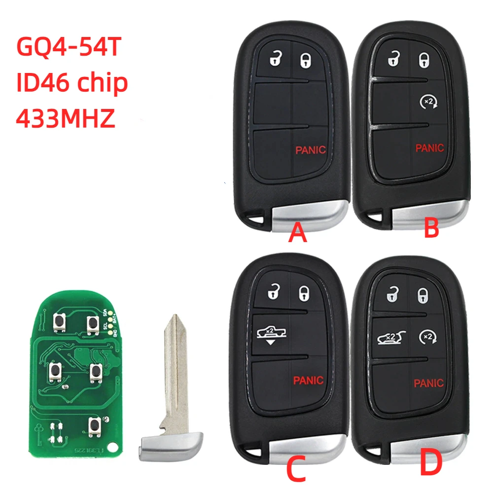 3/4/5 Buttons GQ4-54T ID46 Chip 433MHz For Dodge RAM 1500 2500 3500 2013 2014 2015 2016 2017 2018 2019 Smart Car Key