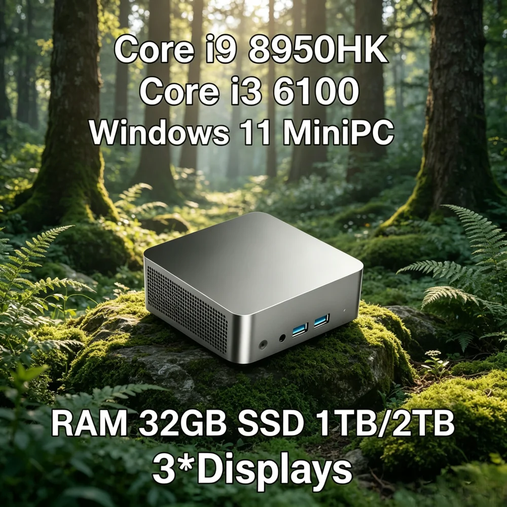 Mini PC Core i9-8950HK/i3-6100 Windows 11 Pro 32GB RAM 1TB/2TB SSD 4K 60Hz WiFi6 BT5.2 Portable Gaming Office Laptop 2026 New