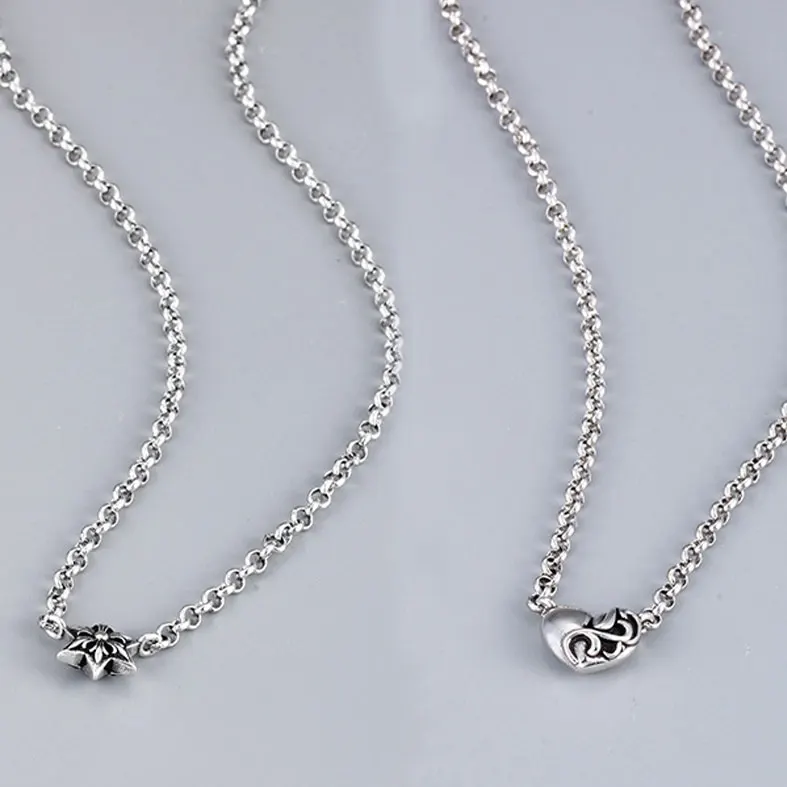 All-matching 925 sterling silver six-pointed star heart-shaped pendant necklace for women sweet accessories clavicle chain