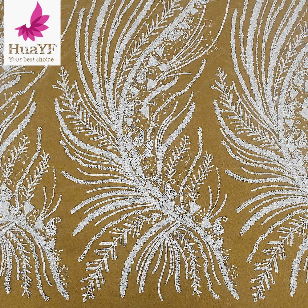 

Elegant French Beads and Sequins Lady Wedding Dress Fabric Embroidered Tulle Lace HY1854