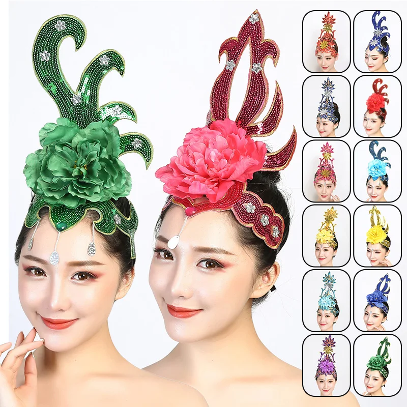 Dance Classical Head Flower Headdress Show Stage Performance Costume Hair Accessories Women Yangko Folk Dance Tiara