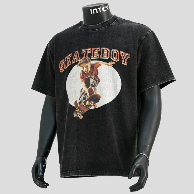 

Vintage printed short sleeved T-shirt for boys in summer, loose fit, versatile for street wear, trendy brand American top