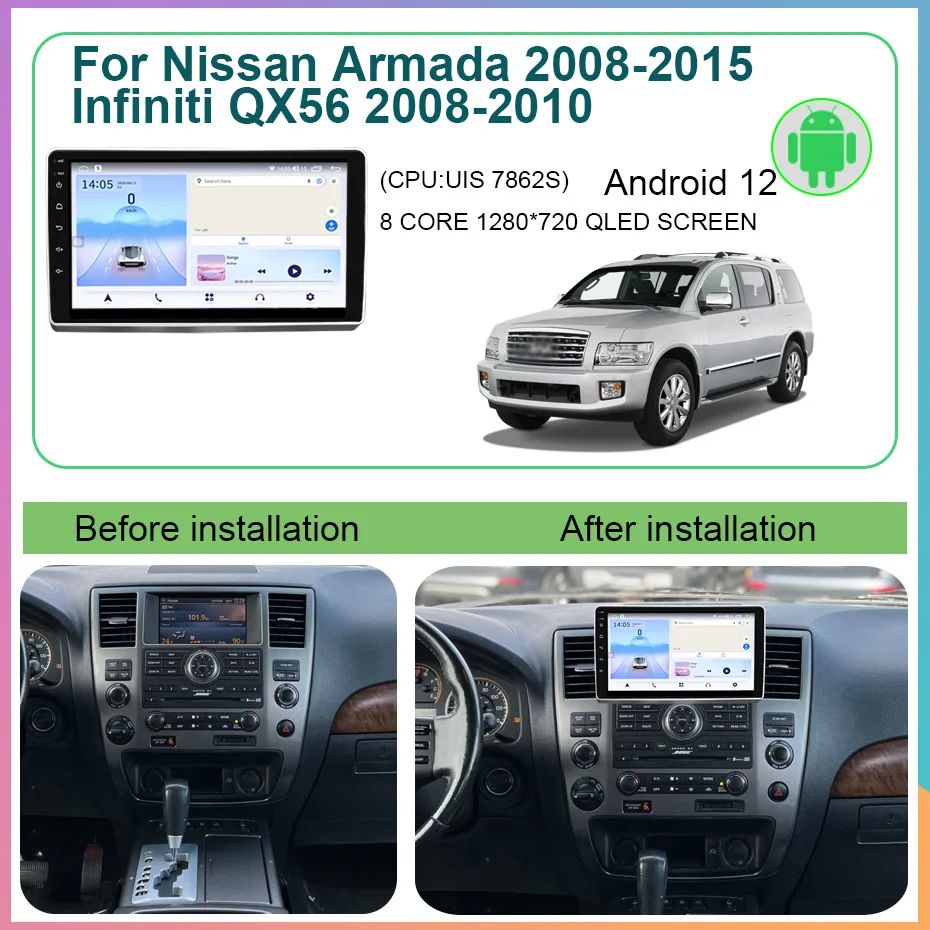 9 inch 8+256GB Car Radio For Nissan Armada /Infiniti QX56 2008-2015 Stereo Multimedia Player GPS Navigation  CarPlay 4G