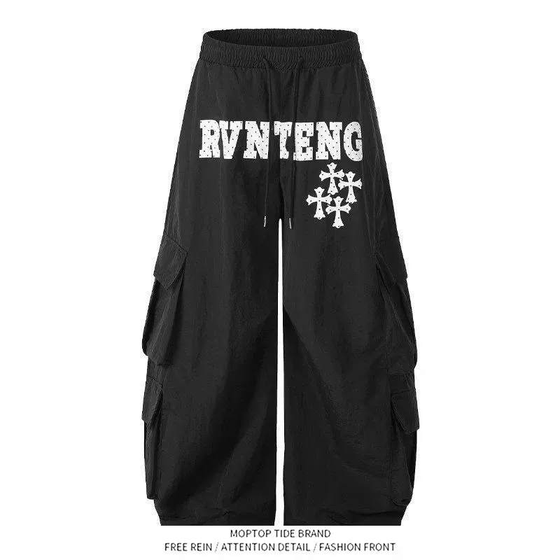 Mr. WH American Style Hot Girl Hip Hop Workwear Multi-Pocket White Quick Dry Wide Leg Pants Drapey Loose Paratrooper Pants