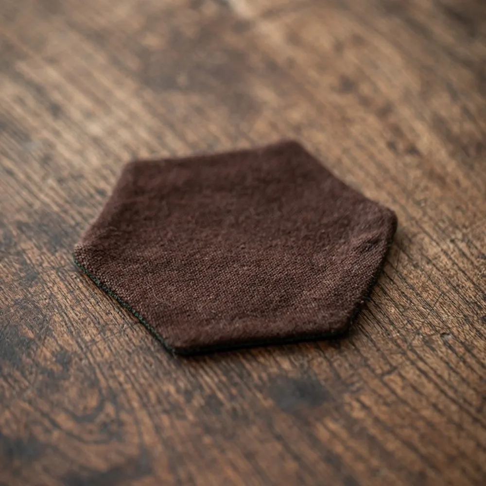 Hand-Sewn Teacup Pad Square/Hexagon Tie-Dye Non-Slip Pad Heat Resistant Zen Grass And Wood Heat Insulation Pad for Tea Ceremony