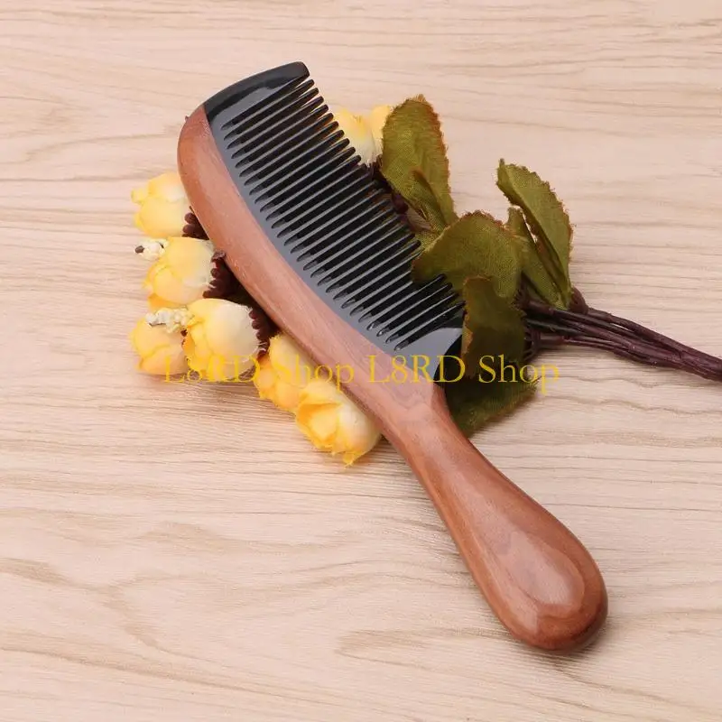 

L8RD Natural Ox Horn Green Fragrant Comb Wooden Handle Combs Hair Care