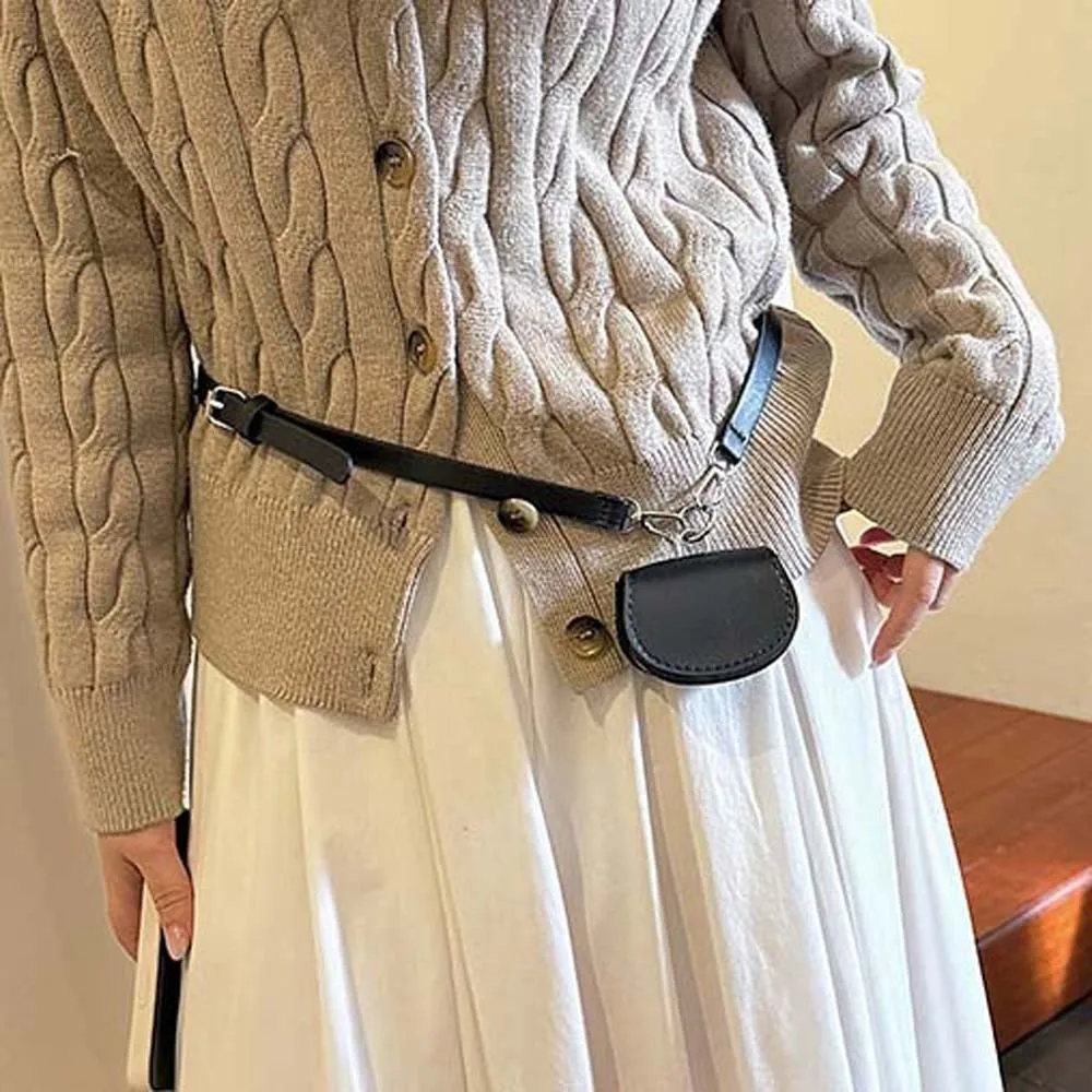 

Shoulder Bag Detachable Hanging Neck Bag Flap 2 In 1 Waist Belt with Bag Fanny Pack Solid Color Leather Coin Purse Work