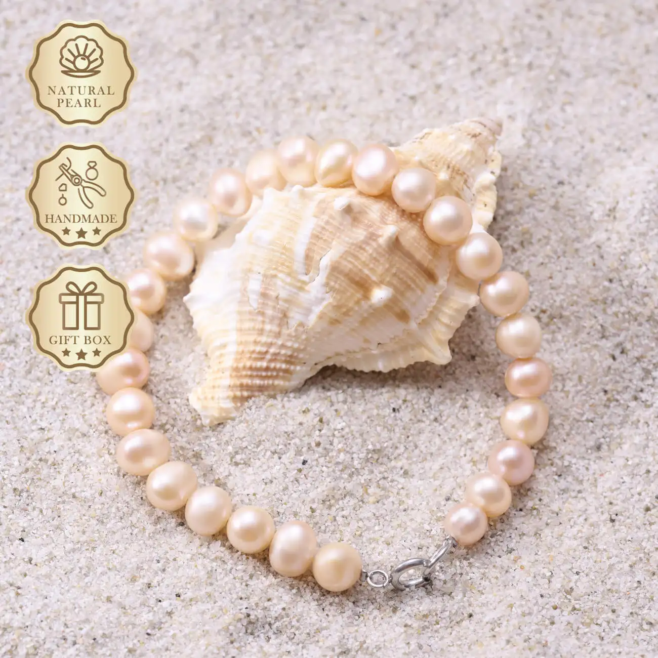

MYSOYA Natural Pink Freshwater Pearl Bracelet & Necklace, 8–9mm Pearls with Round Lobster Clasp, Gift Box, Birthday Gift