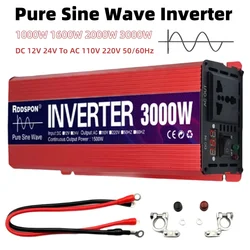 Inversor de onda sinusoidal pura, convertidor de bancos de energía portátiles, cc 12v a CA 110V 220V, inversor Solar 1000W de potencia máxima 1600W 2000W 3000W