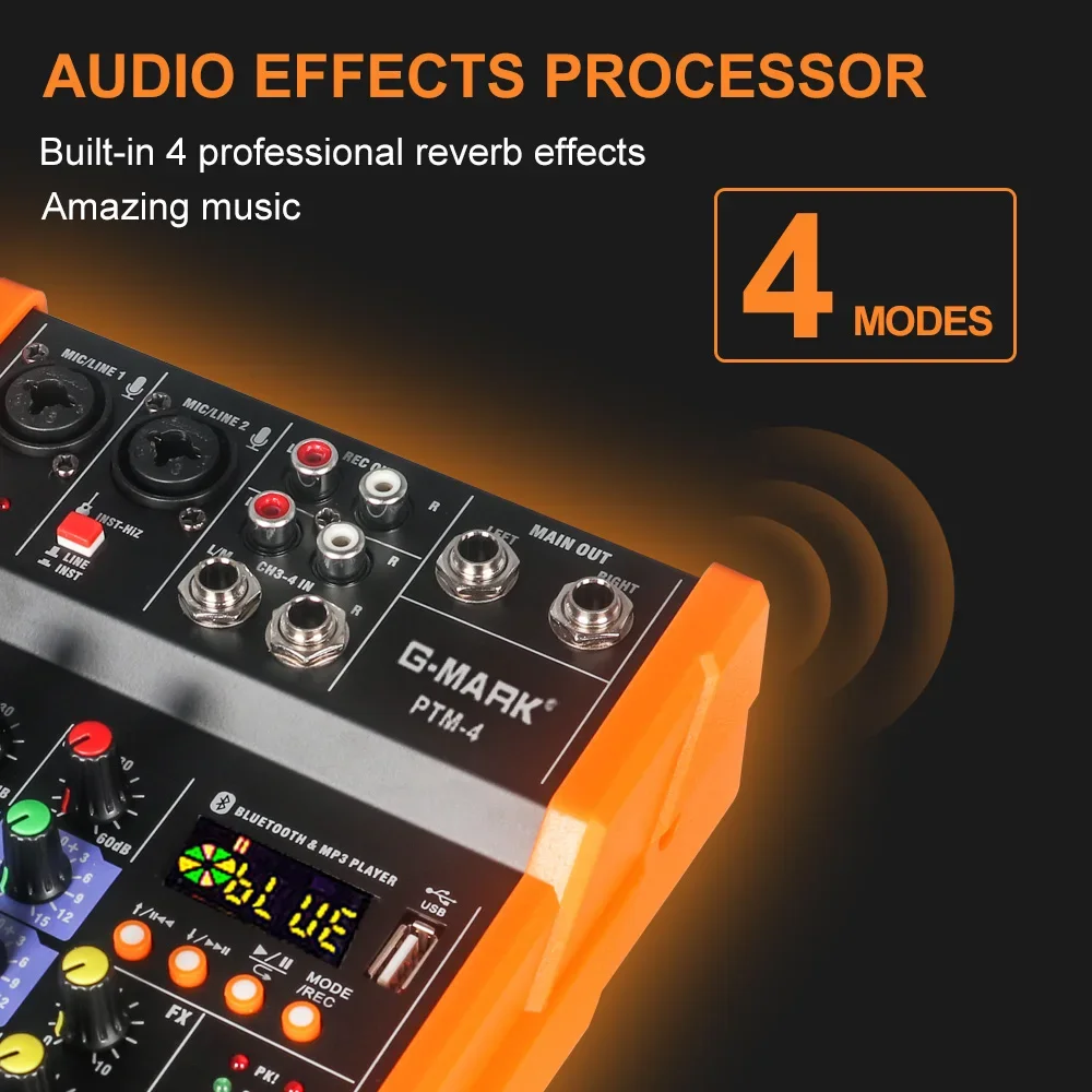 Mezclador de placa de sonido PTM-4 Bluetooth 48V consola mezcladora de energía fantasma interfaz USB para estudio grabación en vivo ordenador de fiesta