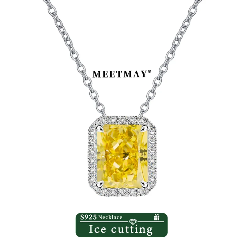 

S925 sterling silver plated platinum and golden rectangular Yellow/Pink/Rose pink sparkle ice cut zircon pendant necklace gifts