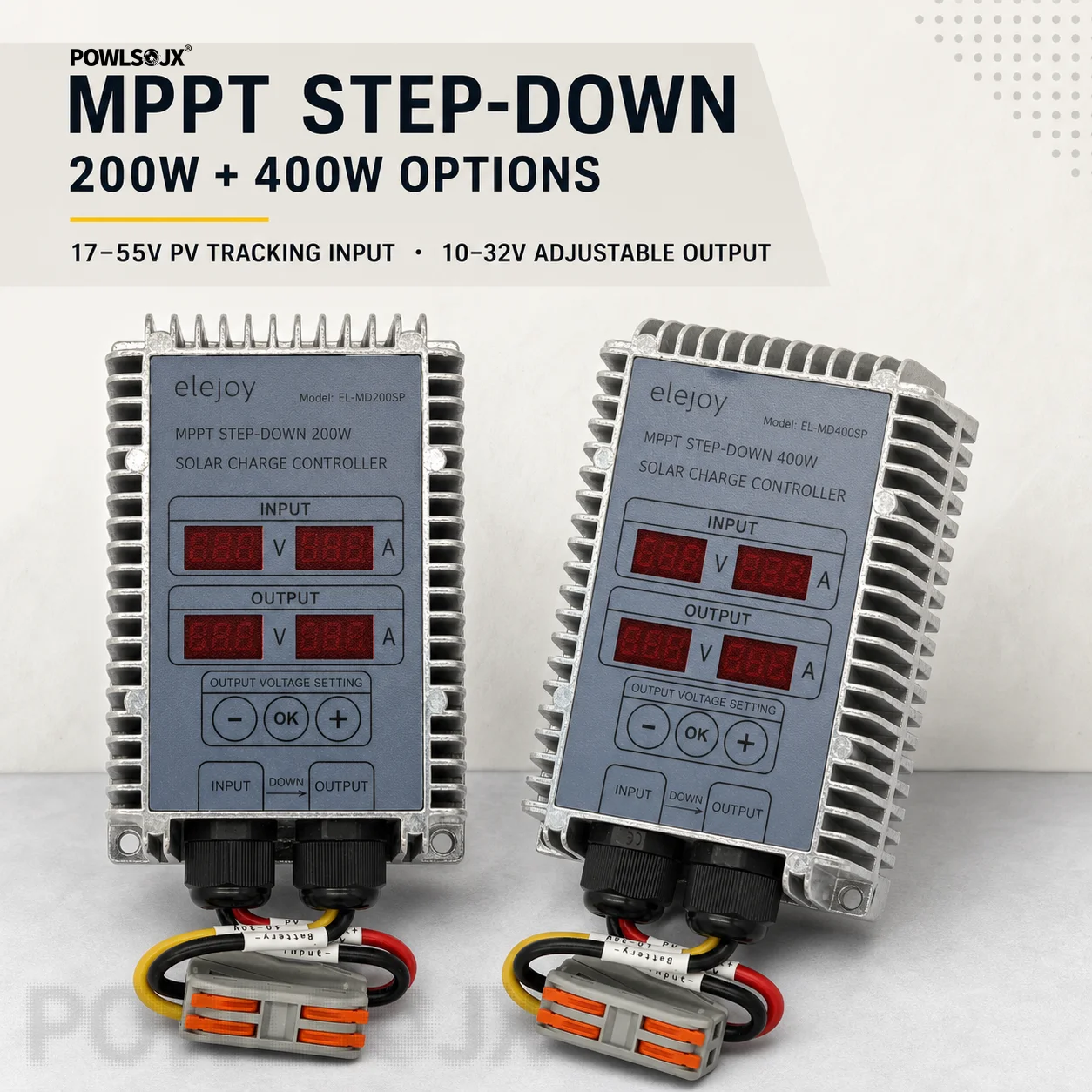 POWLSOJX 200W 400W MPPT Step Down Solar Charge Controller 17-55V PV Input 10-32V Adjustable Output 25A Max Buck Battery Charger