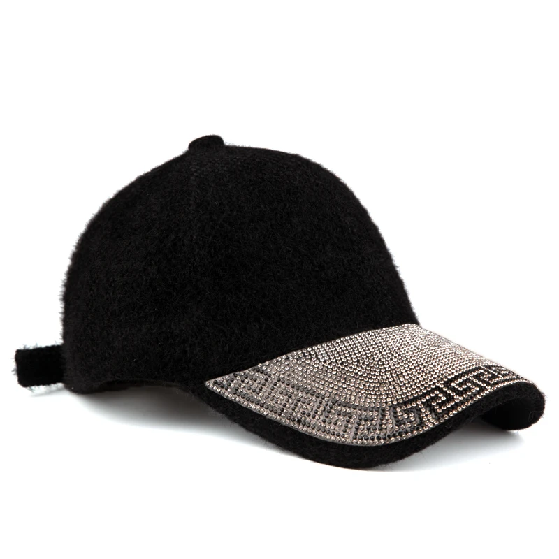 [YARBUU] Winter Baseball Cap For Women Casual Wool Rhinestone Gorras Caps Keep Warm Casquette Hats For Men wholesale