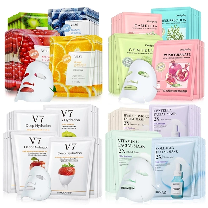 20Pcs Face Mask Sets Fresh Fruit Face Care Sheet Masks Hydrating Anti-aging Oil Control Acne Treatment Facial Mask Skin Care Set