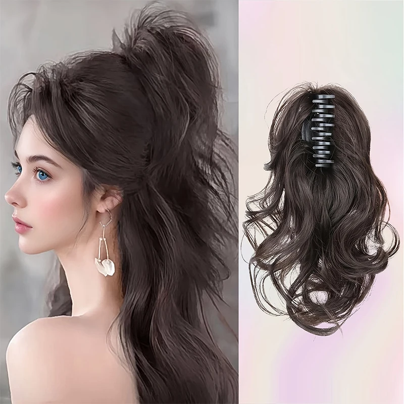 

Elegant Curly Claw Clip Ponytail Extension for Women Natural Black Synthetic Hair Ponytail Hair Extensions Short Wavy Horse Tail