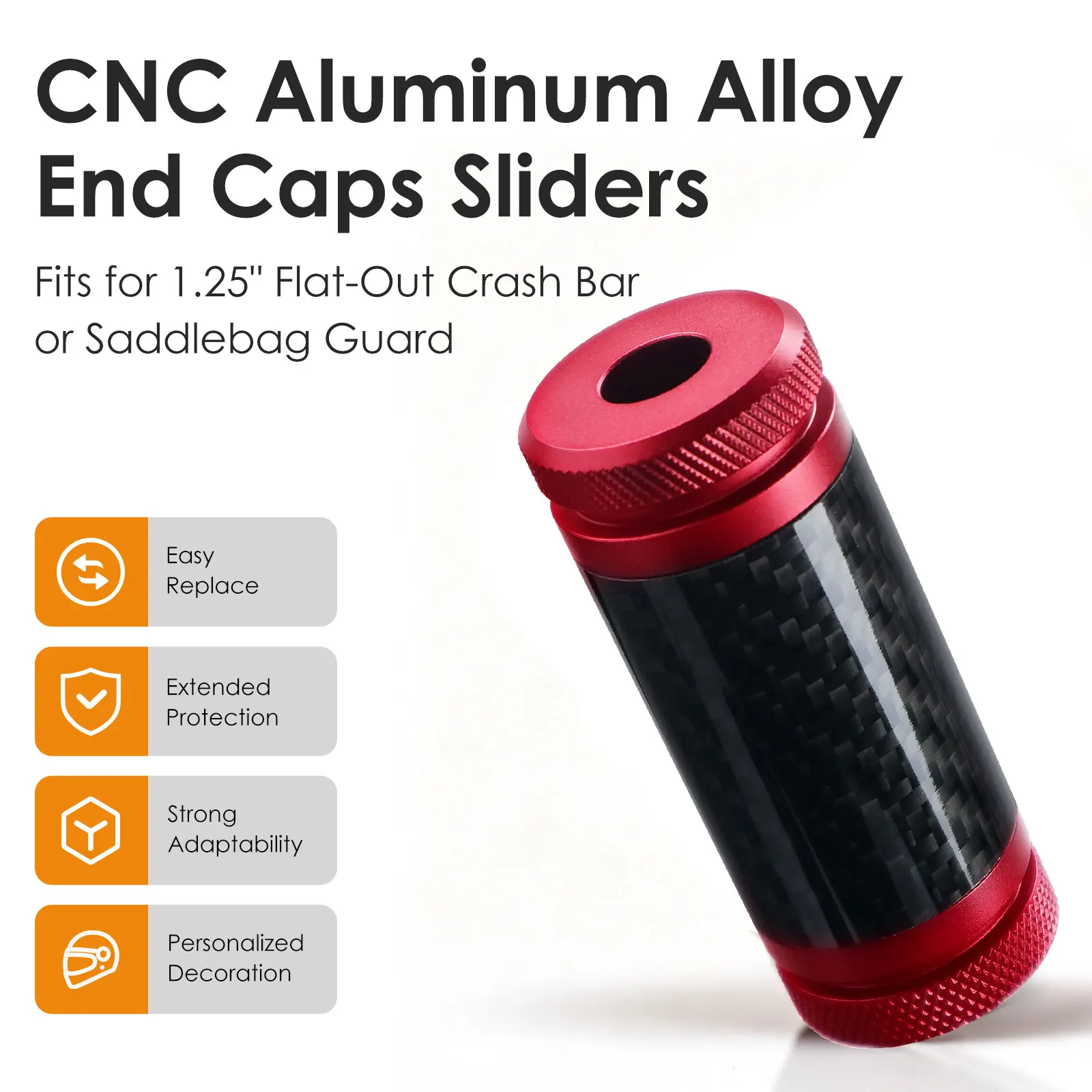 ZYYCMOTO CNC Aluminum Slider End Caps with Fiber Inlay for 1.25