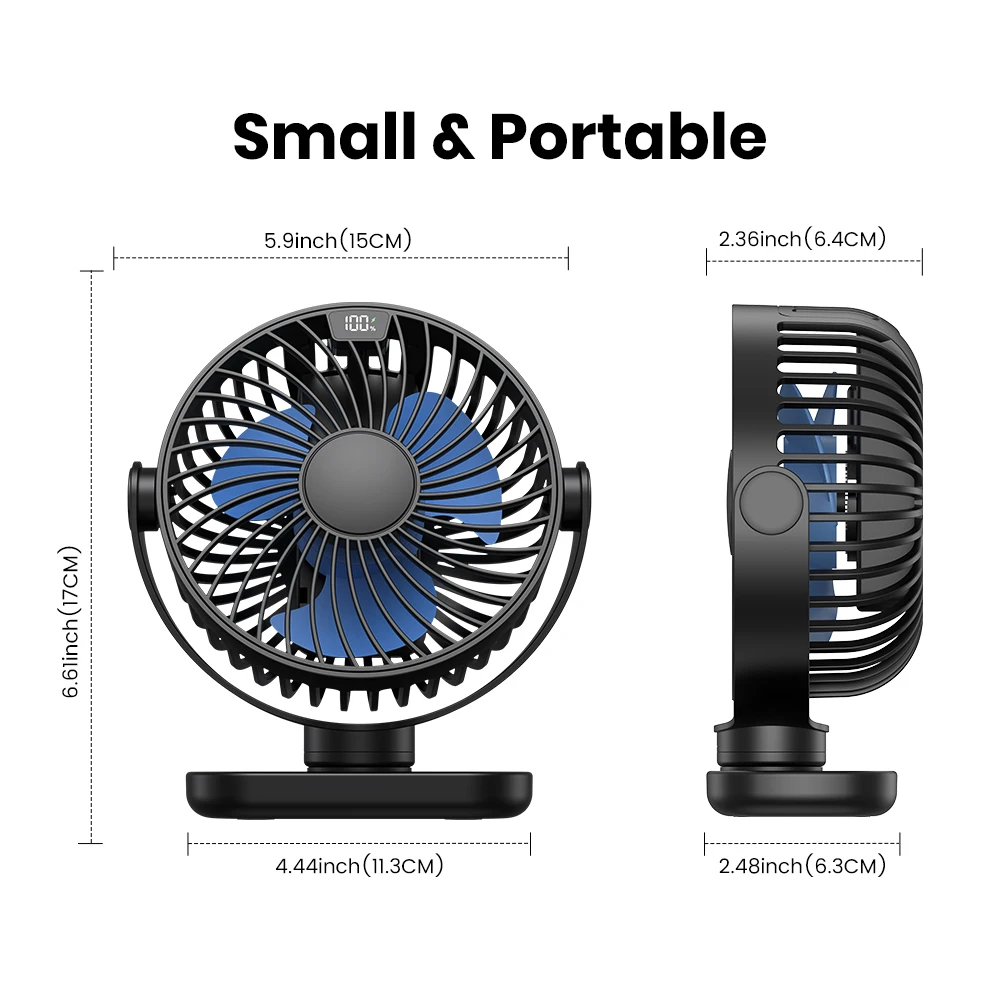 Mini ventilatore portatile TOPK K60C 5000mAh, ventilatori in piedi per camera, Display a LED rotazione a 360 ° silenzioso ventilatore elettrico da