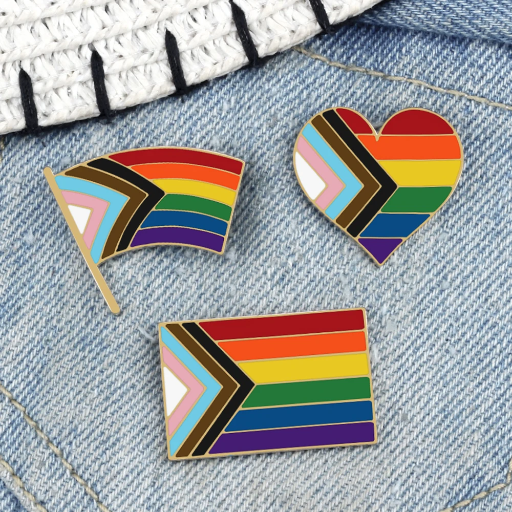 Pride Rainbow Flags LGBT Enamel Pins Custom Inclusive Progress Heart Flag Brooch Fashion Lapel Pin Badge Jewelry Gift for Friend