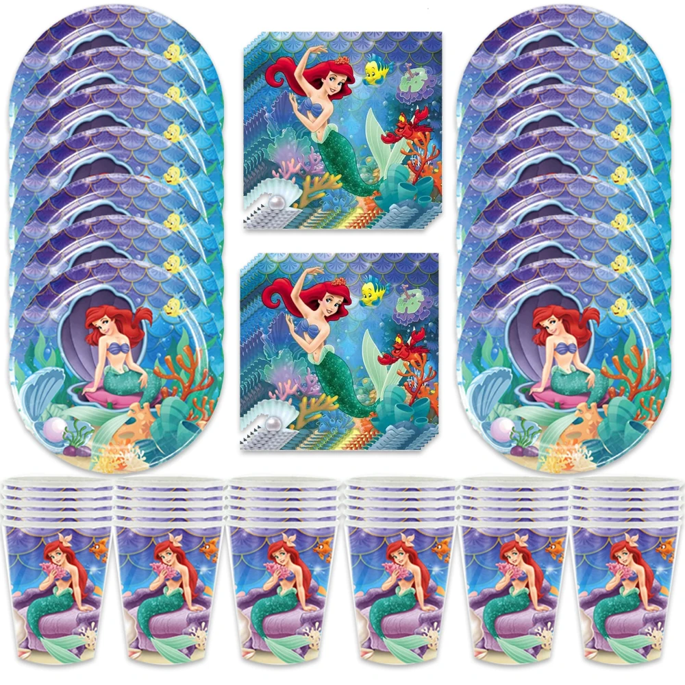 

60pcs/set Little Mermaid Arirel Birthday Party Kids Boy Favor Blaze Car Paper Cup Plate Napkin Decoration Baby Shower Supplies