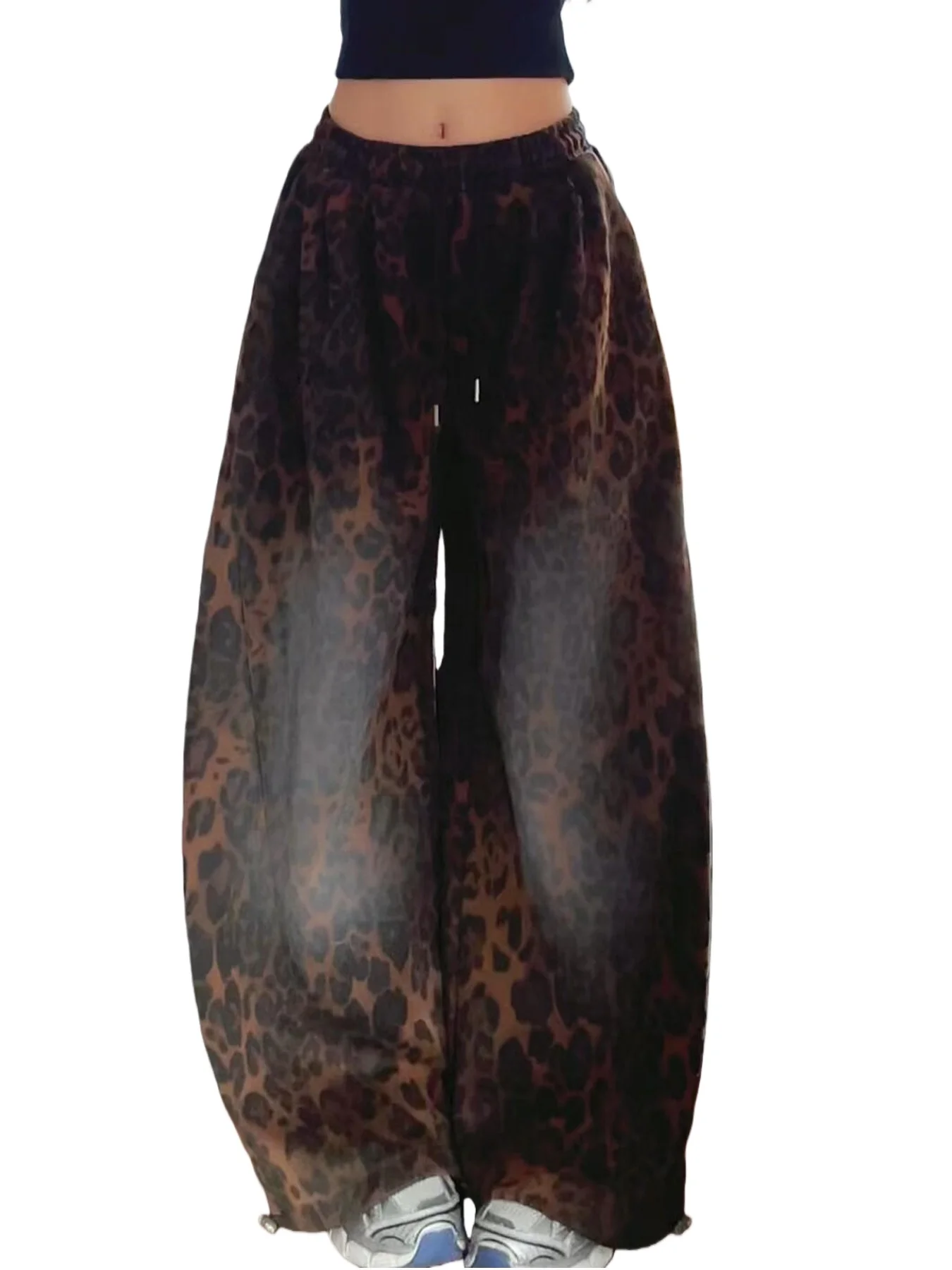 Retro American Gradient Dyed Leopard Print Casual Pants Women's Street Dance Loose Straight Leg Wide Leg Long Trousers