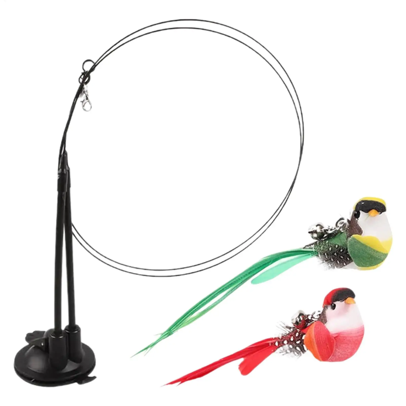 Simulierter Vogel-Katzenspielstab mit Glocke, Saugnapf, Doppelstange, Katzenangel, langer Stab, 2 Vögel, zum Necken der Katze, Katzenspielzeug
