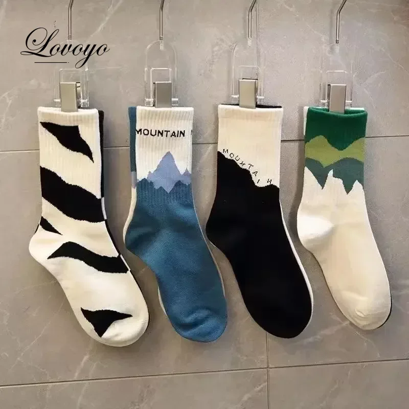 INS Fashion Socks Hip Hop Skateboard Striped Mid Tube Socks Solid Color Breathable Cotton Sock Women Cute Socks