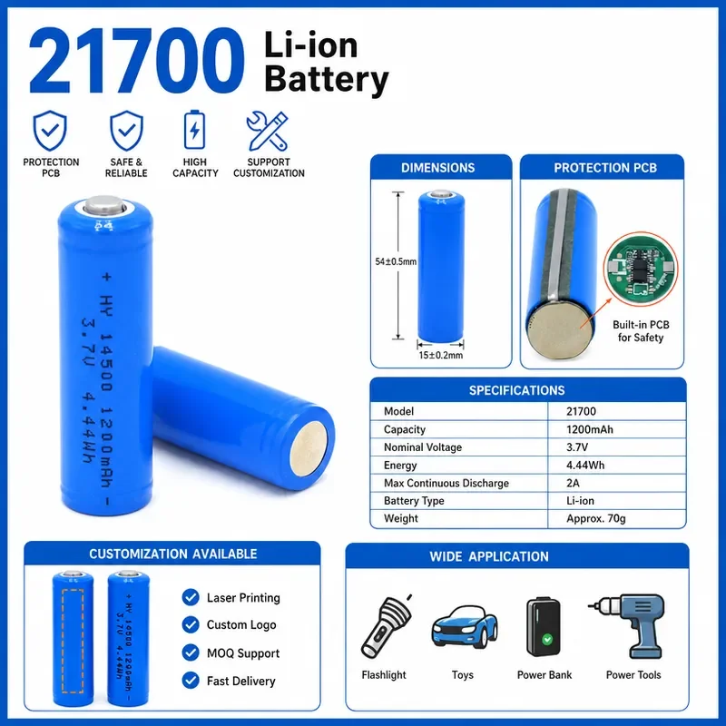 100PCS 14500 Lithium Battery 3.7V with Negative Electrode Metal Protection Plate Rechargeable Li-ion Cell for Flashlights and