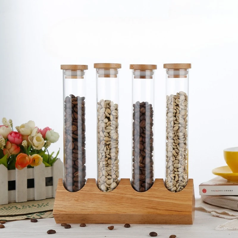 Multi-function Test Tube Display Rack Coffee Bean Storage Canister Raw Roasted Coffee Tea Sample Display Stand