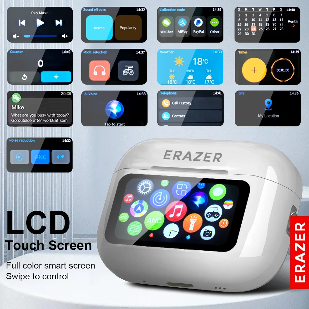 الأصلي ERAZER سماعة لاسلكية تعمل بالبلوتوث سماعات HiFi سماعات HD ستيريو سماعات أذن مقاومة للماء شاشة تعمل باللمس مع الحد من الضوضاء ANC #3