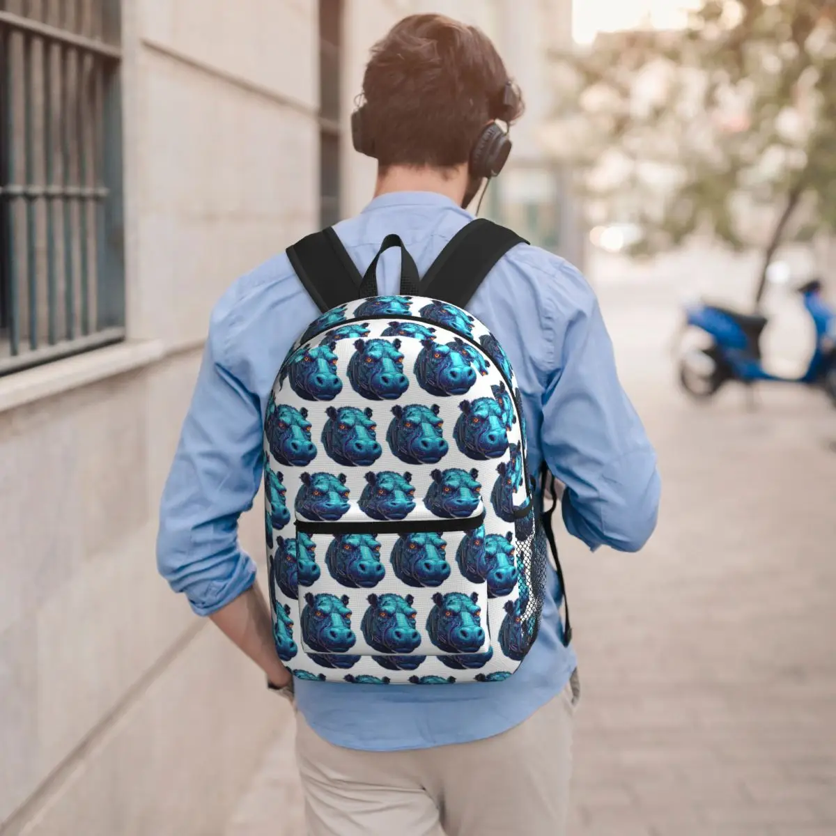 

Cyber Hippo Animal Backpack Student BookBag Children School Bag Computer Shoulder Bags for Men Women