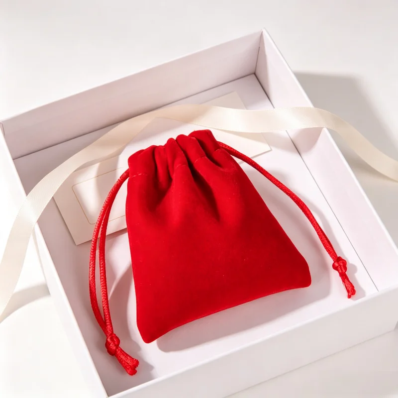 Roter Samtbeutel mit Kordelzug – Women Accessories Drawing Bewertung und Preis