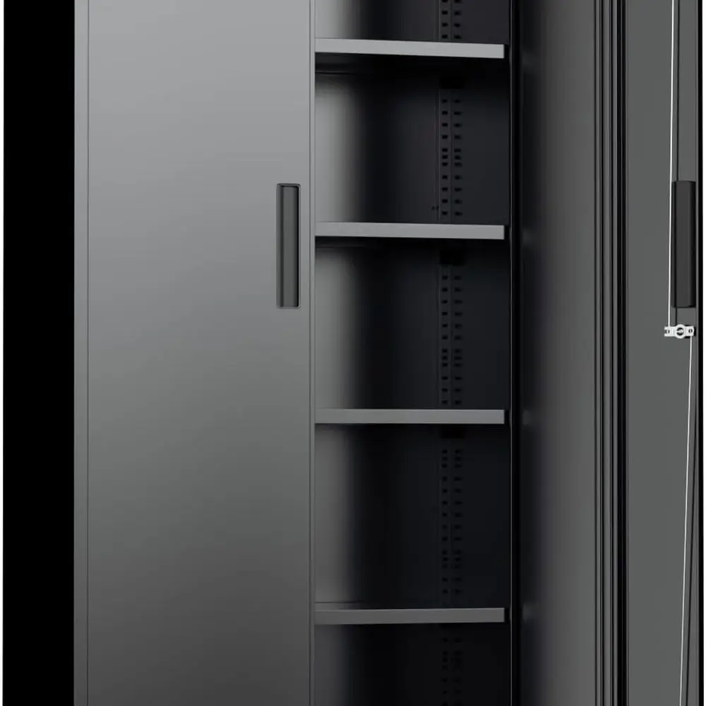 

Черный металлический шкаф для хранения, стальные шкафы с замком 72 дюйма, 2 дверцами и 4 регулируемыми полками, высокий металлический шкаф для домашнего офиса