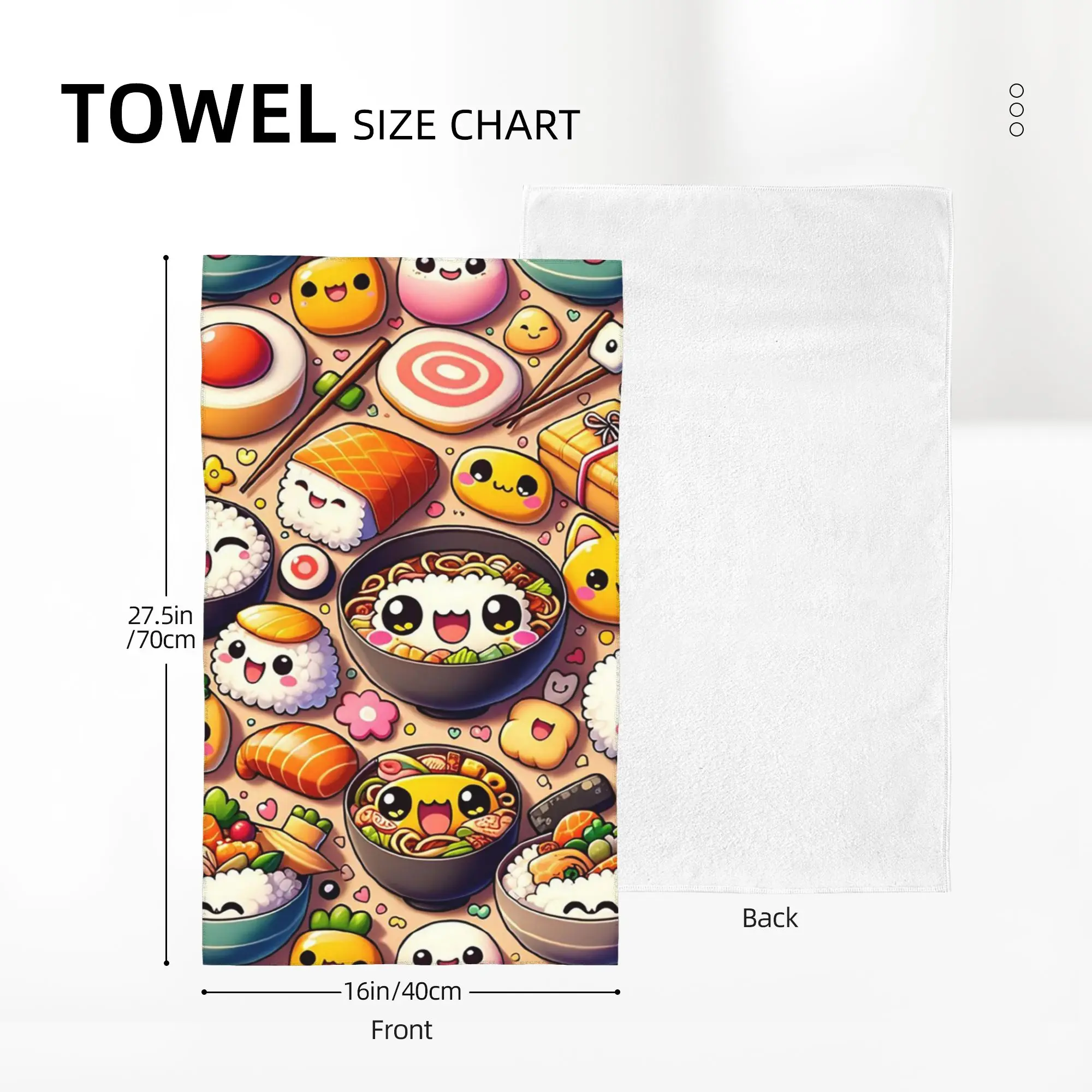 Custom Kawaii Cuisine Adorable Anime Food Fiesta Soft Face Towel Quick Dry Pool Bath Cotton Towels Absorbent Quick