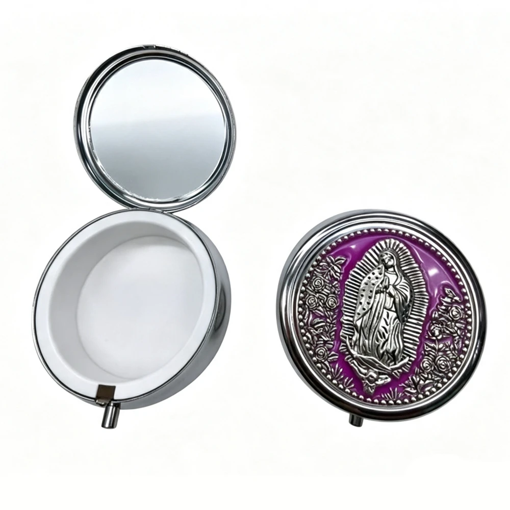 QIGO Retro Metal Holy Grail Saint Benedict Guadalupe Rosary Necklace Boxes Religious  Jewelry Packing Case Gift