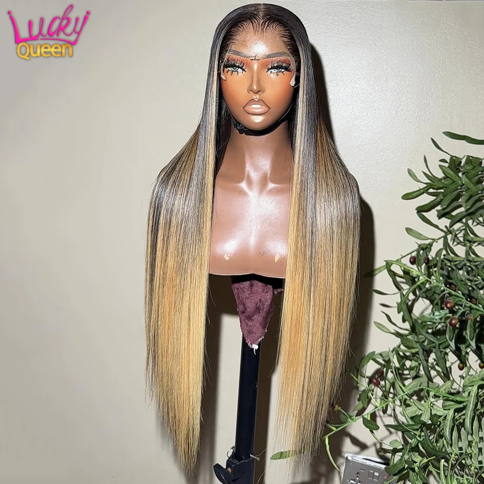 

Парик из натуральных волос Ombre 1B Blonde Bone Straight 13x6 13x4 с прозрачной кружевной основой для женщин, без клея, предварительно проработанный, готов к использованию