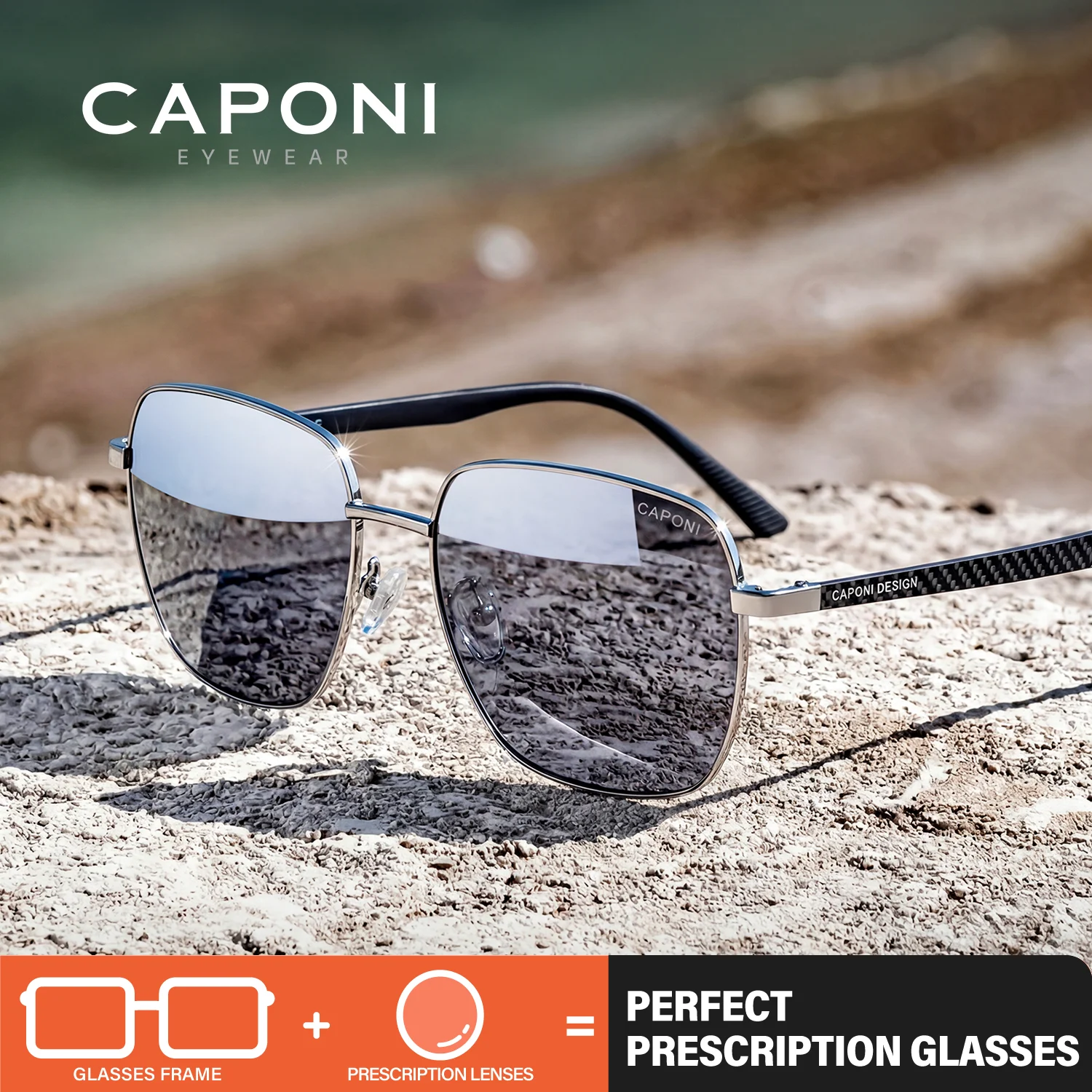 CAPONI Polarized Men Sunglasses New Prescription Night Vison Carbon Fiber Myopia Glasses Progressive Reading Black Shades P34713
