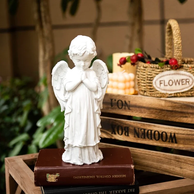 

JK Mu Space, nostalgic resin living room garden cute baby boy angel creative ornament desktop retro decoration