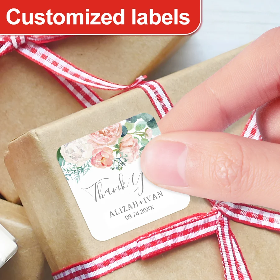 Custom Wedding Stickers, Personalized Floral Sealing Labels for Gift Box Decor, Luxury Party Favors with Metallic Foil Accents