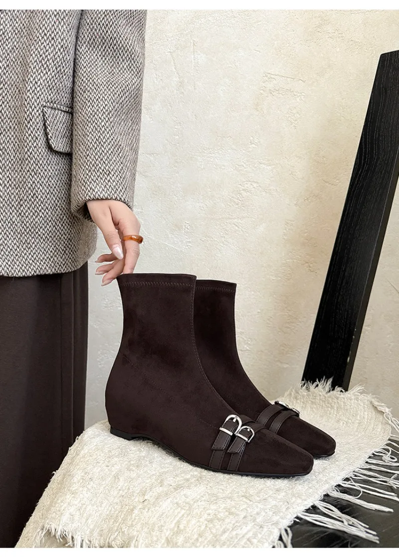 Designer Women Faux suede Ankle Boots Fashion Soft Genuine leather Dress Shoes Street Style Banquet Party Short Botas Mujer