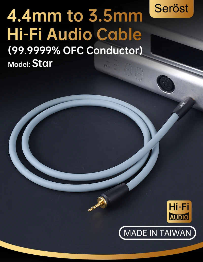 Serost Star HiFi Audio 4,4mm auf 3,5mm Adapterkabel aus sauerstofffreiem Kupfer für Verstärker, Musikplayer, Lautsprecher, Kopfhörer – Detail 1