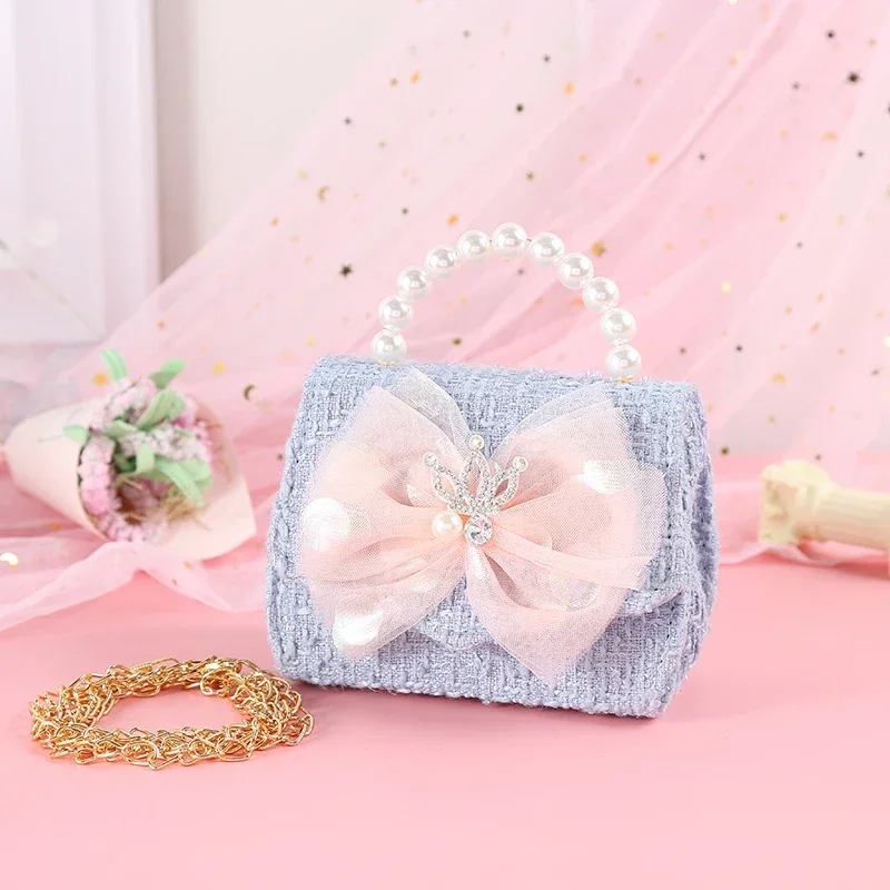 Pink Princess Crown Children Shoulder Bag Baby Girls Fashion Lace Bow Coin Purse Kids Crossbody Chain Handbag Toddler Girl Bags