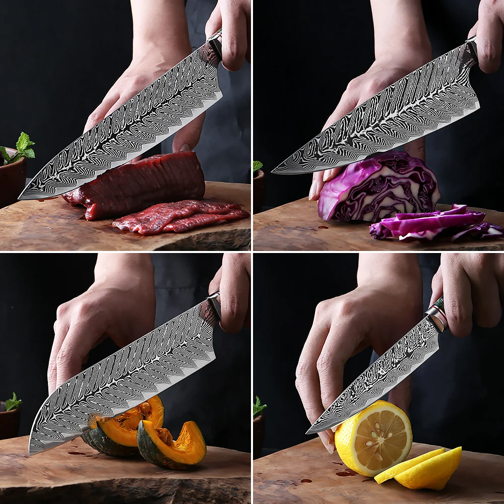 XITUO Damascus Steel 8 Inch Butcher Knife Sharp High Hardness Household Kitchen Knives Utility Cooking Tools Black Ebony Handle