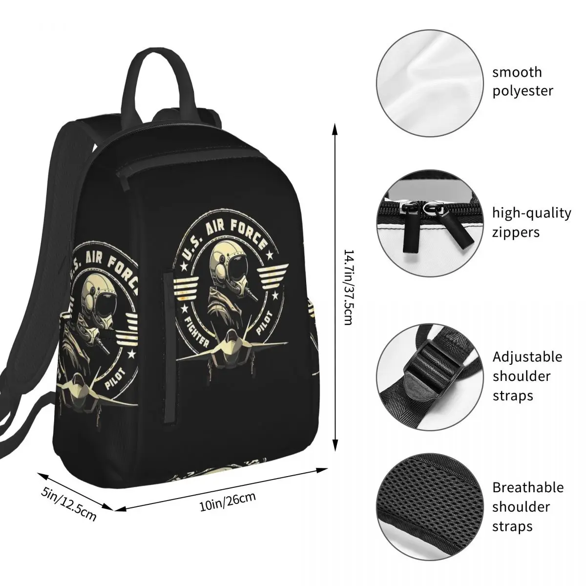 U.S. Air Force Fighter Pilot Military Aviation Vintage Backpack Student BookBag Children School Bag Computer Shoulder Bags