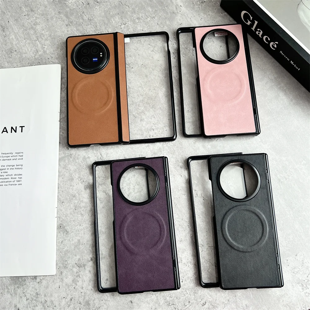 حافظة هاتف MagSafe بنمط جلدي من Busine لهاتف VIVO X Fold 5 3 Pro غطاء حماية للشاشة المفصلي غطاء شحن لاسلكي مغناطيسي