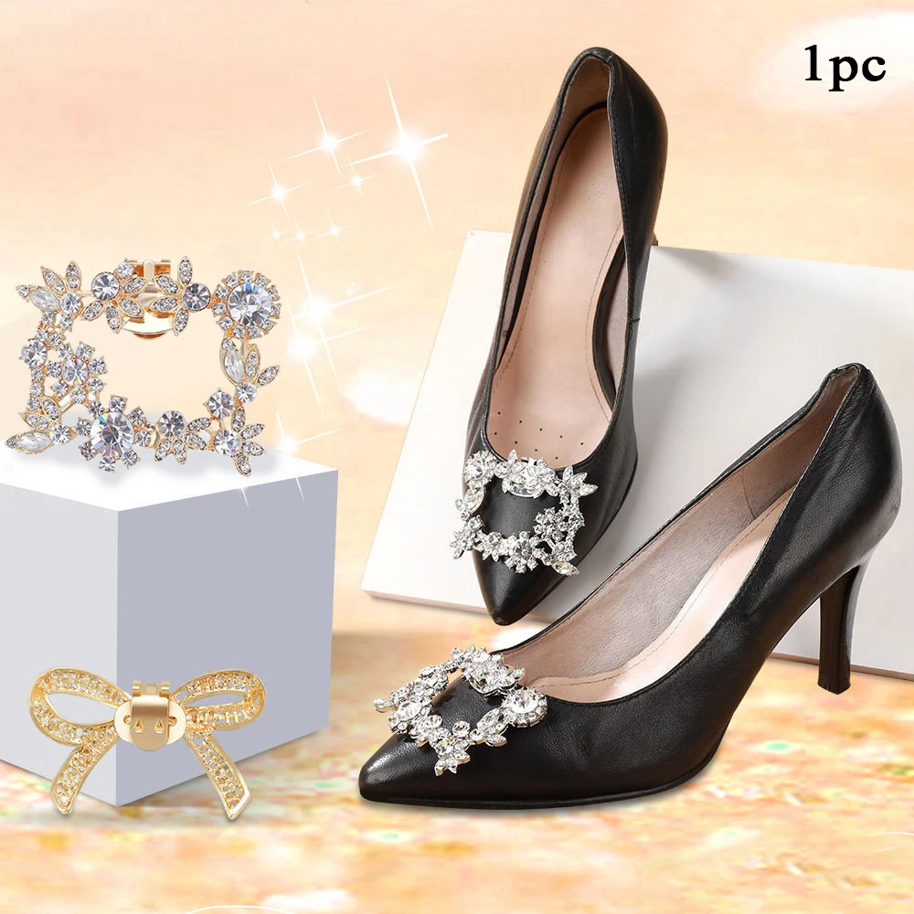 1PC French Women Shoe Clip Wedding Shoes High Heel Bride Pearl Rhinestone Shiny Decor Clips Metal Shoe Buckle Shoe Accessory