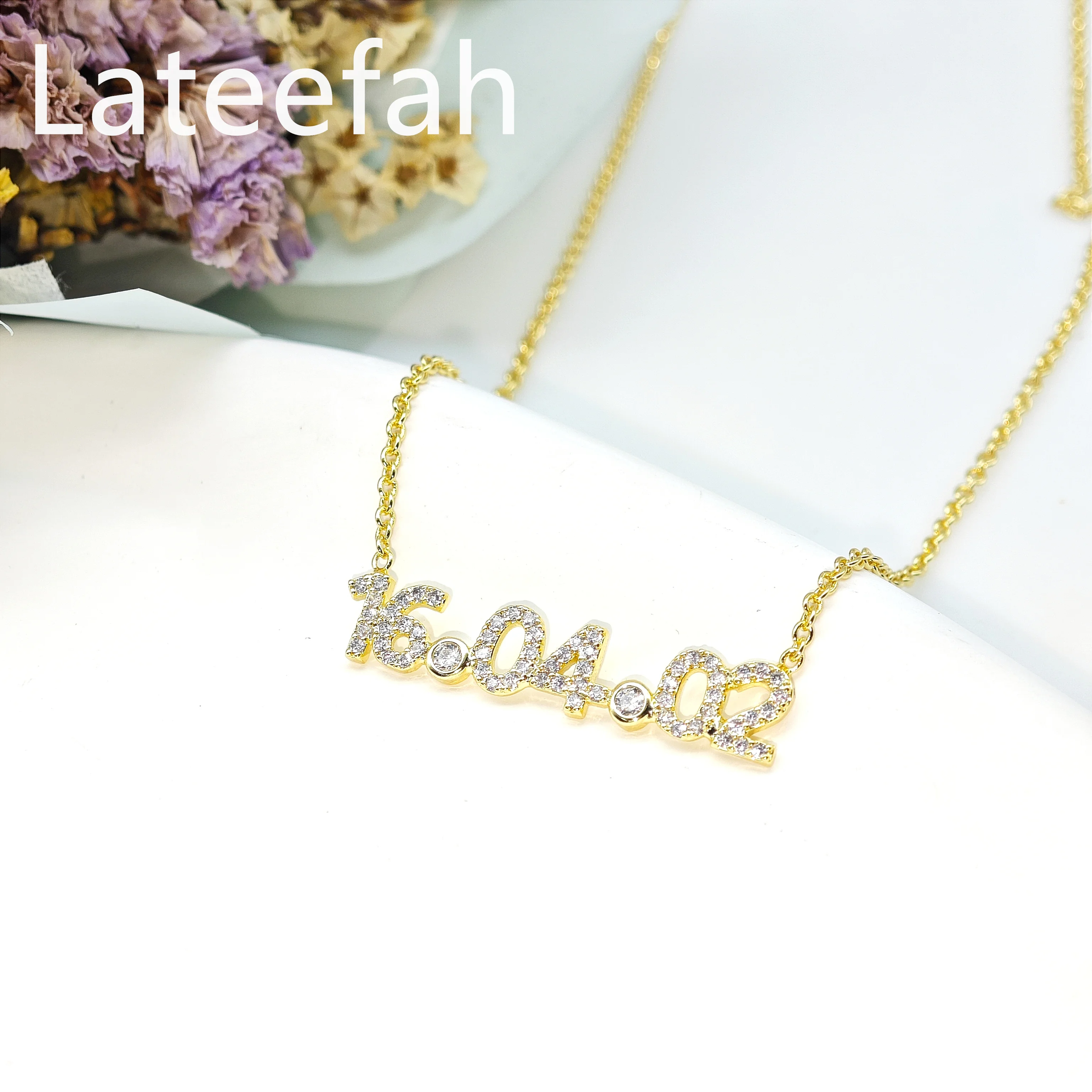 Lateefah Stainless Steel Customized  Digital Date Zircon Links Welded Necklace