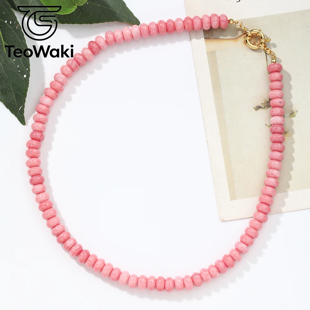 TeoWaki Dainty Dark Red Crackle Flat Crystal Necklace Fixed Main Length Steering Wheel Clamp Soft Tone Collarbone Accessory 40cm