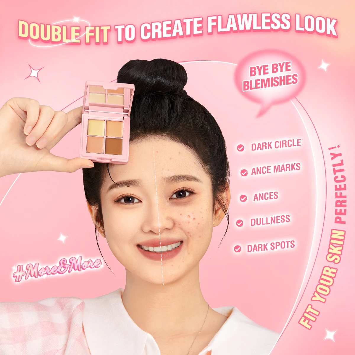 PINKFLASH Matte Flawless Concealer Palette Waterproof Lightweight Full Coverage Moisturizing Face Contour Powder Makeup Cosmetic