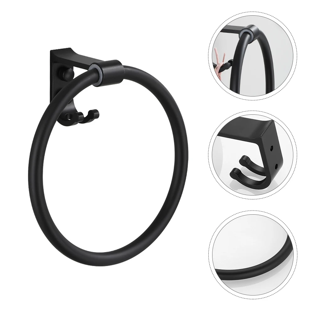 

Aluminum Towel Ring Durable Solid Material Strong Load bearing Capacity Black Paint Anti corrosion No punching Installation